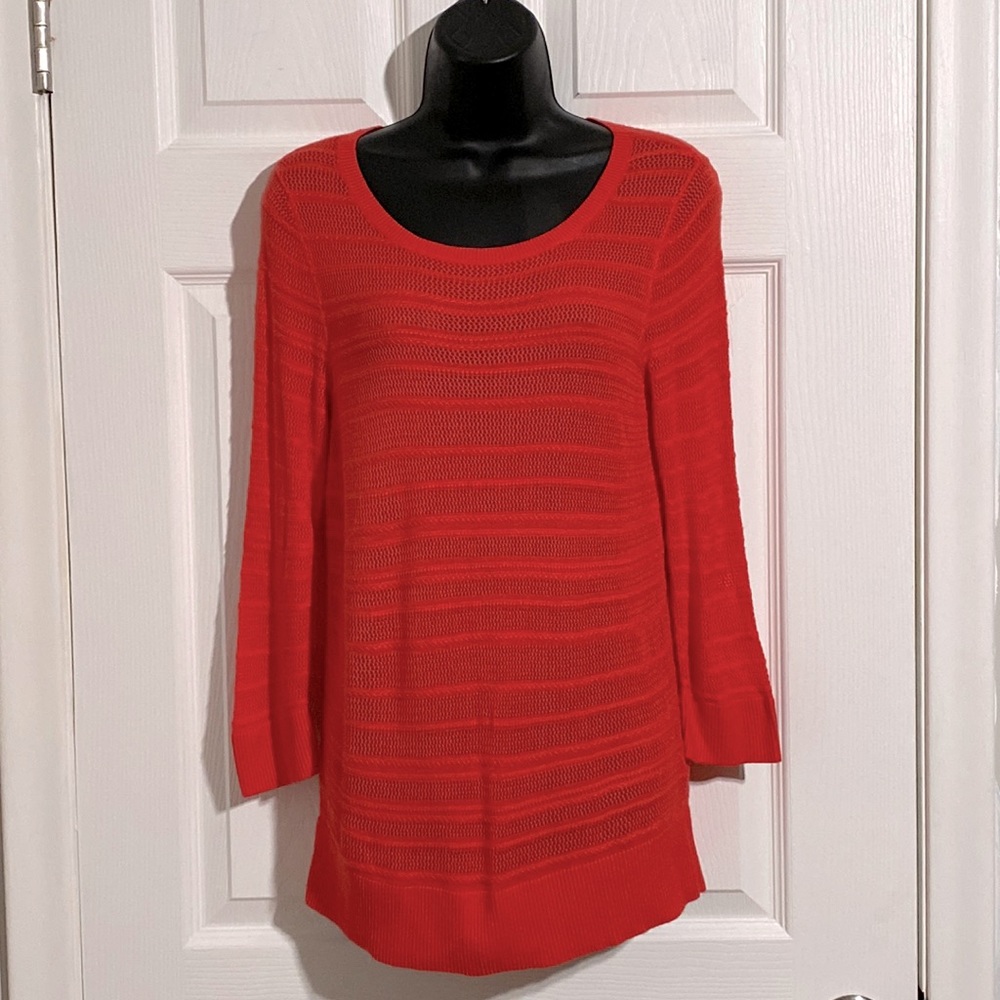Banana Republic Factory Coral 3/4 Sleeve Open Knit Lightweight Sweater Sz M